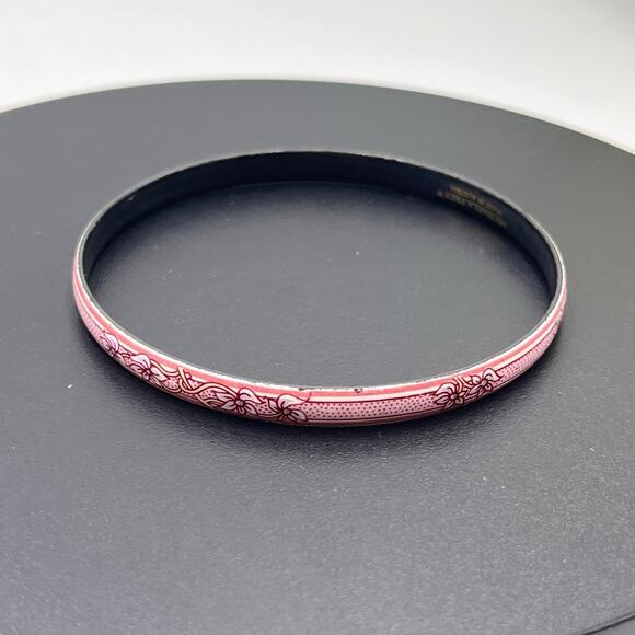Michaela Frey Team Vintage Pink Mauve Flowers Austria Enameled Bangle Bracelet - Picture 1 of 7